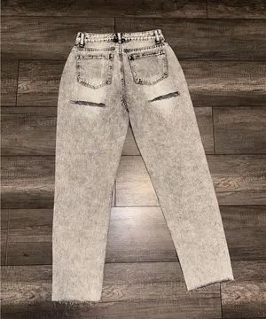 Black stonewashed frayed denim jeans thumbnail 4