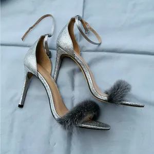 Elegant Silver Heels with REAL Fur Accent🔥🔥🔥 thumbnail 9