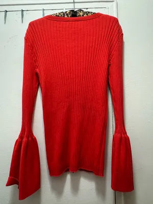 Cabi Tomato Red Bell-Sleeve Open Cardigan Sweater Medium thumbnail 8