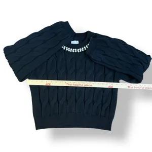 Lola Pearl Neck Cropped Sweater Womens‎ Size L Black Preppy thumbnail 4