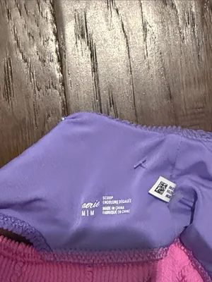 Aerie Ribbed Scoop Bralette Swim Top in Lavender with Pink Band Medium thumbnail 2