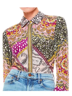 NWT- Alice and Olivia Willa Hidden Placket Silk Top Size S thumbnail 3