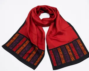 Anne Klein‎ Scarf Women OS Red Silk Striped Border Vintage thumbnail 1