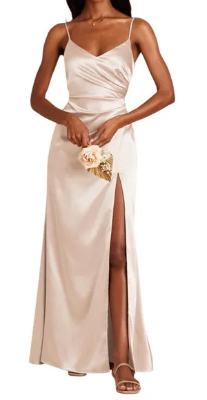 Birdy Grey Bridesmaid Catherine Shiny Strapped Maxi Dress in Champagne size S thumbnail 1