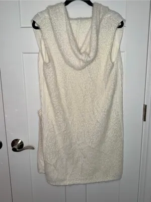 Oliver Ivory Fuzzy Knit Sweater Hooded Cardigan Vest thumbnail 2