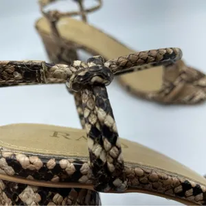 As Seen On Screen Raid Beige Snake Embossed Square Toe Chunky Heel Sandals Womens 36 Faux Leather thumbnail 4