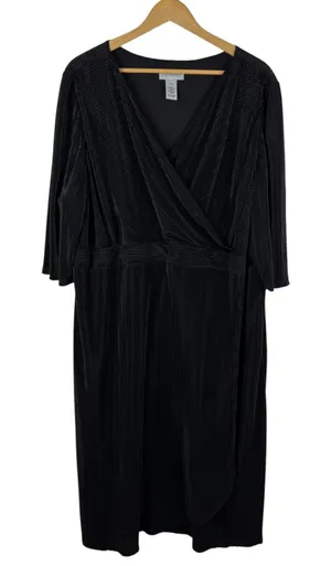 Catherines Black Pleated Midi Dress Size 3X Formal Career Party Minimalist‎ Wrap thumbnail 1