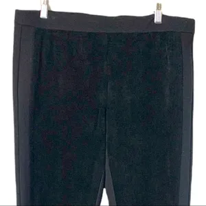 Ecru Black Faux Suede Leather Ponte Slim Leg Ankle Pants Women's Size Large thumbnail 5