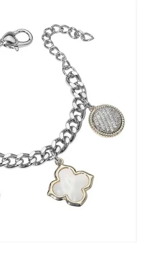 14K Gold Plated Mother of Pearl Quatrefoil Charm Bracelet thumbnail 3