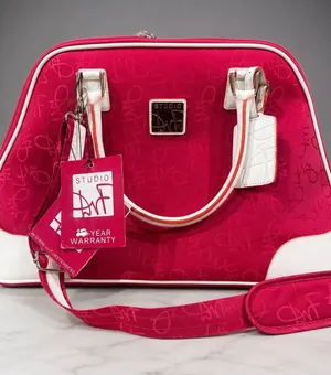 Diane Von Furstenburg Travel Bag White Leather Trim Detachable Shoulder Strap thumbnail 1