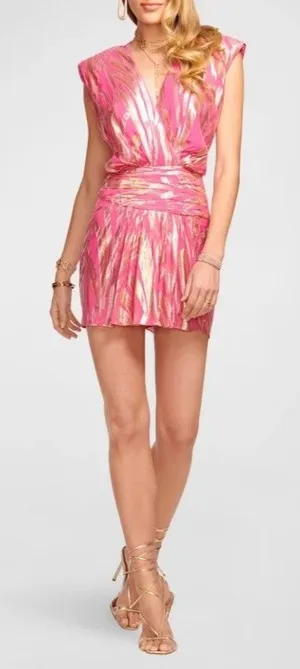 Ramy Brook Women's Pink Reina Ruched Silk Metallic Mini Dress Size 4 NWT Disco thumbnail 1