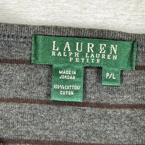 Lauren‎ Ralph Lauren Petite Gray Striped Button Shoulder Long Sleeve Top PL thumbnail 2