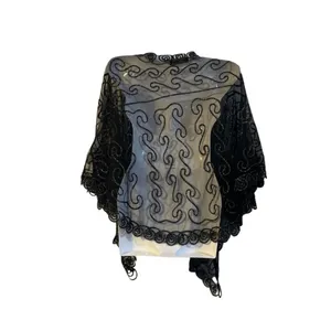 Black Sheer Embroidered Mesh Open Front Cardigan SZ M Batwings Witchy Whimsigoth thumbnail 2