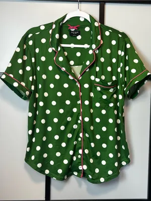 Kate Spade New York Green White Pink Polka Dot Butter Soft Pajama Top thumbnail 1