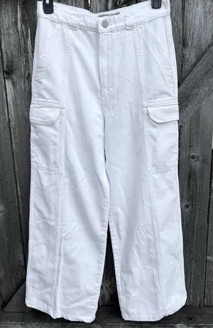 Hudson Jeans Anthropologie High Rise Wide Leg Cargo Pants White Size 30 thumbnail 1