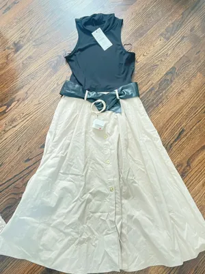 Zara Black & Cream Sleeveless Maxi Dress with Gloss Belt thumbnail 10