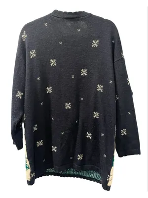 Vtg 80s 90s Nutcracker Ugly Christmas Sweater Navy Blue Snowman Winter Scene L thumbnail 2