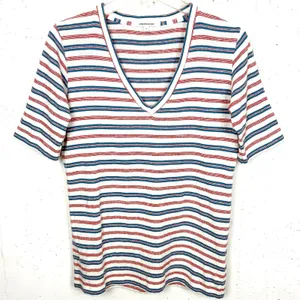 Emerson Fry Hemp Organic Cotton V-Neck Striped Top Sweater Knit Red Blue Medium thumbnail 2