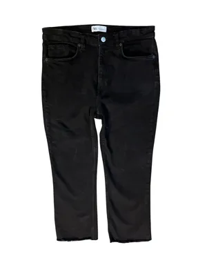 Zara Womens 10 Black Cropped Straight Leg Jeans Raw Hem High Rise Used thumbnail 3
