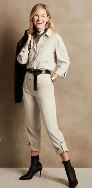 Banana Republic Women Beige‎ Utility Safari Boiler Suit Jumpsuit Roll Tab Sleeve thumbnail 1