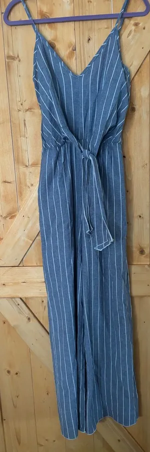 Lavender‎ Field Striped Tie-Front Wide-Leg Jumpsuit Blue/White - Small thumbnail 1
