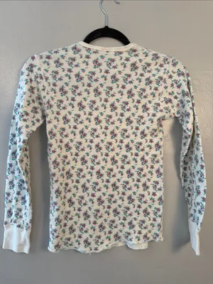 Duofold pajamas White Floral Long-Sleeve Thermal Shirt size small thumbnail 4