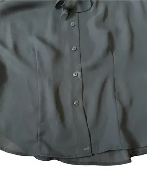 Vintage Chiffon Ruffle Button Up Blouse Bell Sleeves Semi Sheer Dark Victorian thumbnail 5