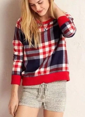 aerie red white & blue plaid sweater XS thumbnail 1