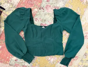Abercrombie & Fitch Teal Smocked crop Top thumbnail 1