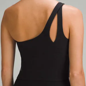 LULULEMON Ribbed Nulu Asymmetrical Yoga Tank Top in Black Sz. 10 thumbnail 6