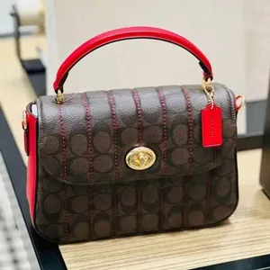 Coach Marlie Top Handle In Signature Canvas with Quilting Gold/Khaki/Black c5645 thumbnail 1