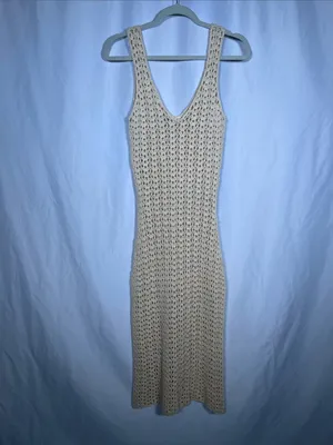 Lulus Womens Cream Beige Crochet Swim Coverup Dress Medium/Large thumbnail 2