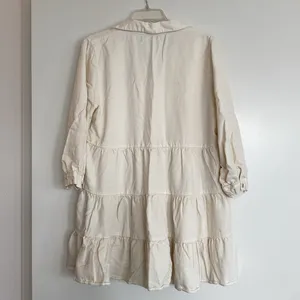 ZARA poplin long collared shirt dress tiered cream ivory ecru 3/4 sleeve large thumbnail 11