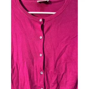 Loft Women's Sz XS Cardigan Sweater Crewneck Magenta Pink Jeweled Buttons Cotton thumbnail 7