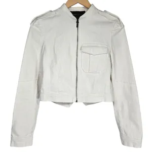 BCBGMaxAzria Frankie Off‎ White Zip Up Moto Blazer Jacket XS Textured thumbnail 1