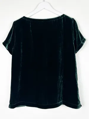 Eileen Fisher silk blend velvet green short sleeve oversized top size S small thumbnail 3
