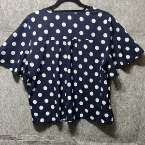 Love Sadie Polka Dot‎ Surplice Blouse Navy Blue White Flutter Sleeve Large thumbnail 5