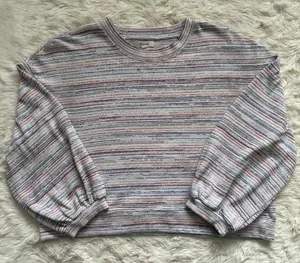 Madewell Sweater Bubble-Sleeve Crop Top in Rainbow Stripe XL thumbnail 6