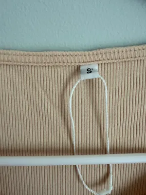 Beige Ribbed Fitted Long Sleeve Top Size S Tan thumbnail 2
