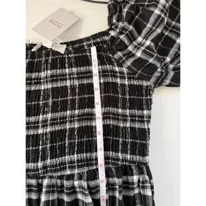 Lucky Brand Black Plaid Smocked Midi Dress‎ Grunge Cottagecore Long Sleeve NWT thumbnail 8