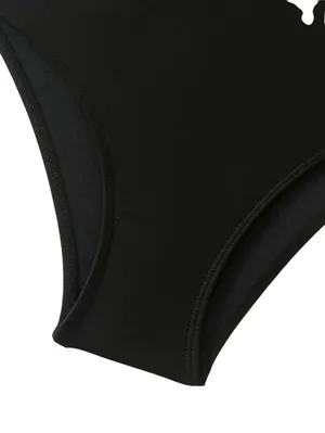 Andrea’s Deals NWT Two-piece Fashionable Bow One-piece Swimsuit, Solid Color Retro Black XL thumbnail 7