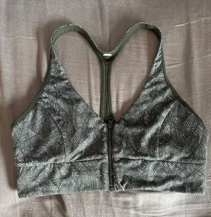 lululemon athletica Olive Leaf-Print Zip-Front Racerback Sports Bra / H103 thumbnail 1