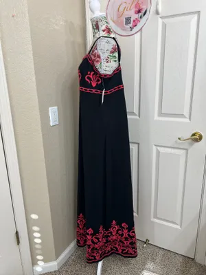 INC International Concepts Black Maxi Dress with red Embroidery size L thumbnail 5