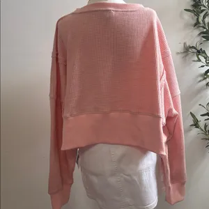 Pink Waffle Knit cropped Sweater Size L thumbnail 3