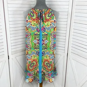 Jade‎ Melody Tam Multi Floral Print Ruffle Hem Tunic Halter Dress Medium thumbnail 4