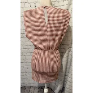 ZARA Women's Pink White Gingham Mini Dress Puff Shoulder Sleeveless Size Small thumbnail 3
