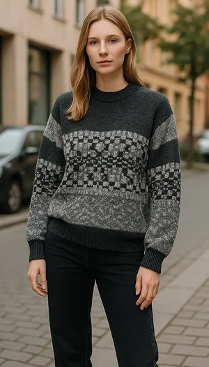 Vintage Nuovo Retro Grandpa Grandma Sweater Unisex Size XL Grunge Acrylic Gray thumbnail 1