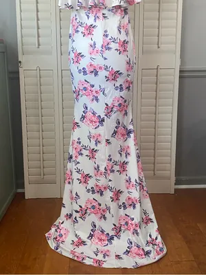 White Maxi Dress with Pink and Purple Floral Print thumbnail 2