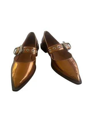 Anthropologie Maeve Pointed Toe Moto Mary Janes Bronze Metallic 38 thumbnail 2