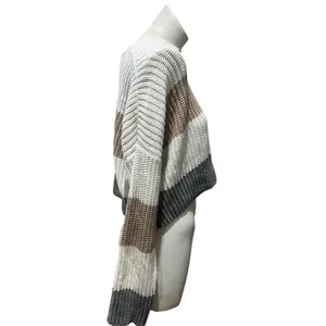 Moon & Madison Sweater Womens L Cream Tan Gray Colorblock Cropped Pullover thumbnail 4